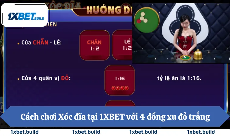 Cách chơi Xóc đĩa tại 1XBET với 4 đồng xu đỏ trắng
