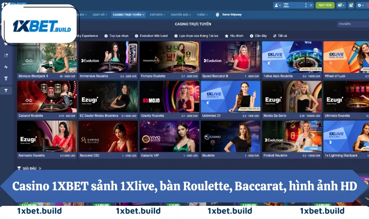 Casino Trực Tuyến 1XBET 2 Casino 1XBET sảnh 1Xlive, bàn Roulette, Baccarat, hình ảnh HD