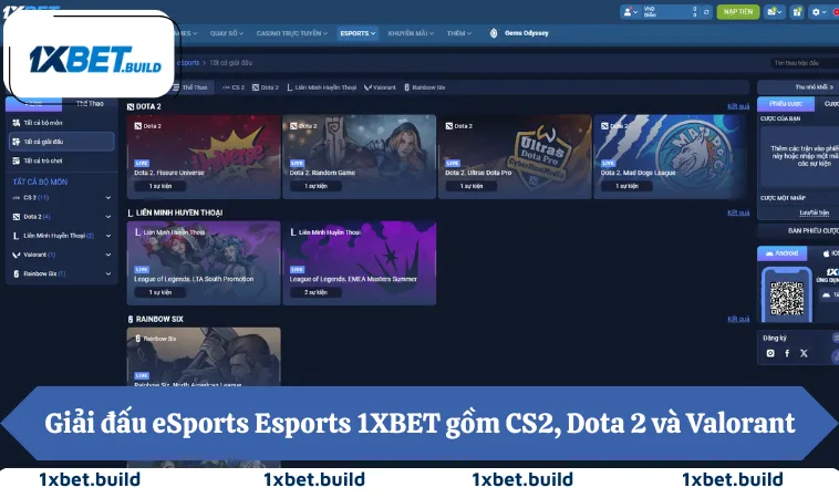 Esports 1XBET 2 Giải đấu eSports Esports 1XBET gồm CS2, Dota 2 và Valorant