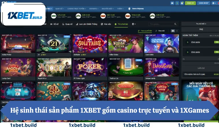 Giới Thiệu 1XBET 2 Hệ sinh thái sản phẩm 1XBET gồm casino trực tuyến và 1XGames