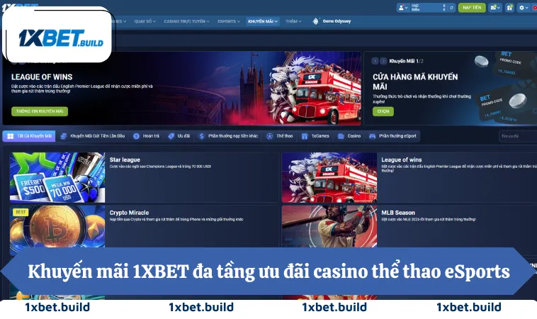 Khuyến mãi 1XBET đa tầng ưu đãi casino thể thao eSports
