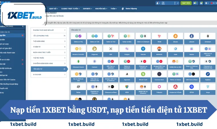 Nạp Tiền 1XBET 3 Nạp tiền 1XBET bằng USDT, nạp tiền tiền điện tử 1XBET